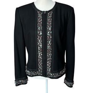 PETER NYGARD Jacket Womens 12 Black Embellished Lady Coat Beaded Wool Blend